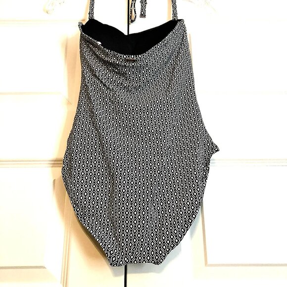 DKNY Diamonds Bandeau Maillot One Piece Swimsuit Blk\Wht S NWT - Picture 5 of 8